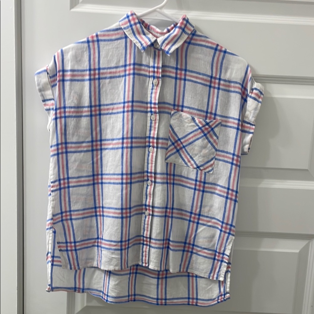 Rails Whitney Raspberry Azure Button Down Shirt Sleeve Size XS
